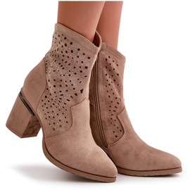 Botines de Mujer Calados Decorados Confeccionados en Ante Ecológico Beige S.Barski HY42-029