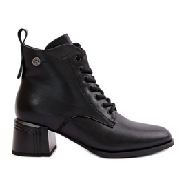 Botas De Mujer Con Cordones Y Tacón Alto, Piel Natural Cálida, Negro Vinceza 91110