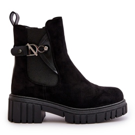 Botines De Mujer Eco Ante Negro Aislados Con Detalle Dorado Bervena