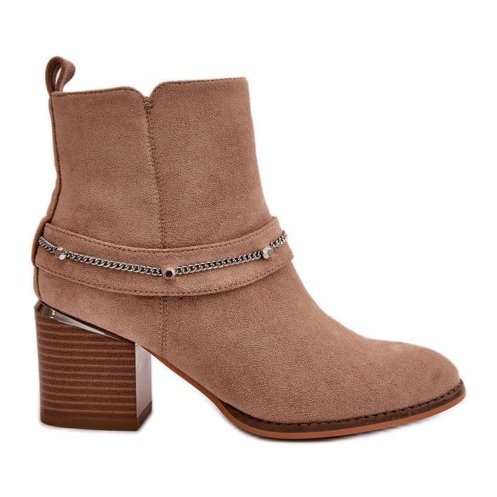 Botas De Mujer Aisladas Con Tacón Alto Y Cadena Ante Ecológico Beige Hanalen