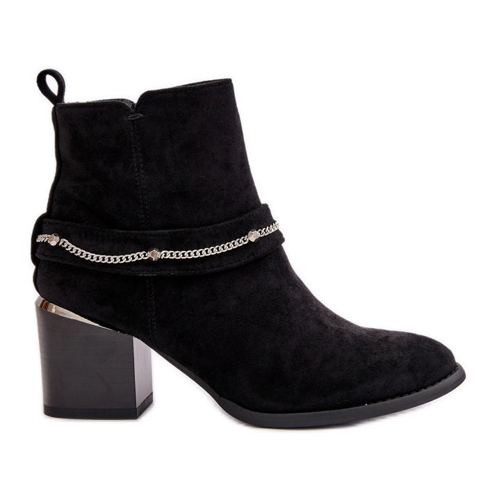 Botines De Mujer Aislantes Con Tacón Alto Y Cadena, Ante Ecológico Negro, Hanalen