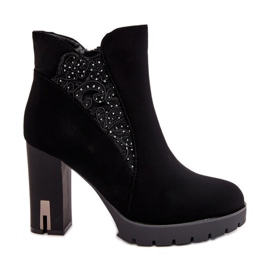 PS1 Botines de mujer aislantes con tacón alto y bordado, Negro Verissae