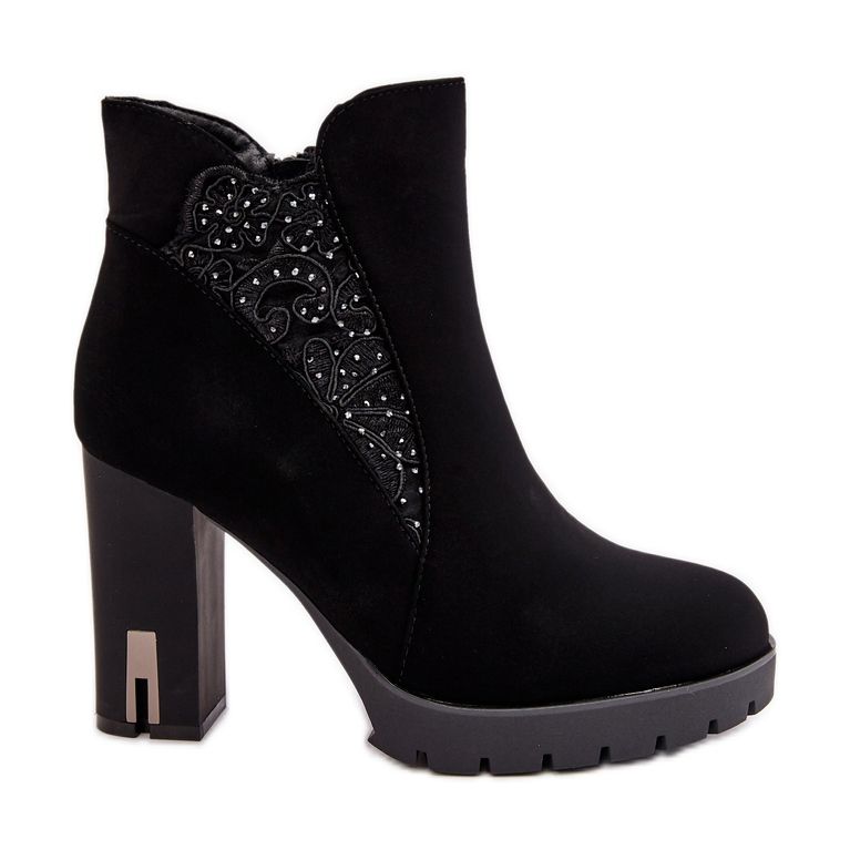 PS1 Botines de mujer aislantes con tacón alto y bordado, Negro Verissae