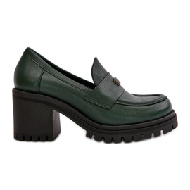 Zazoo 20168 Zapatos Elegantes Mujer Tacón Bajo, Piel Natural, Verde Oscuro