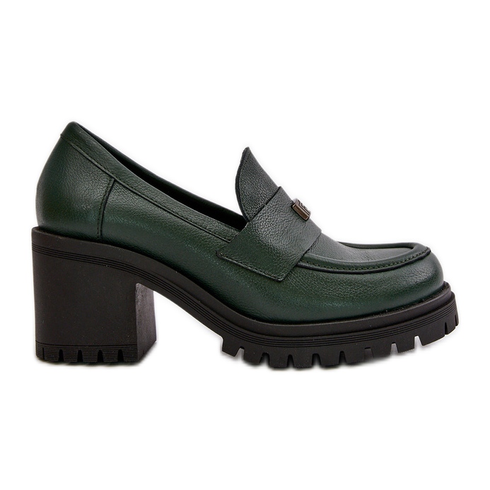 Zazoo 20168 Zapatos Elegantes Mujer Tacón Bajo, Piel Natural, Verde Oscuro