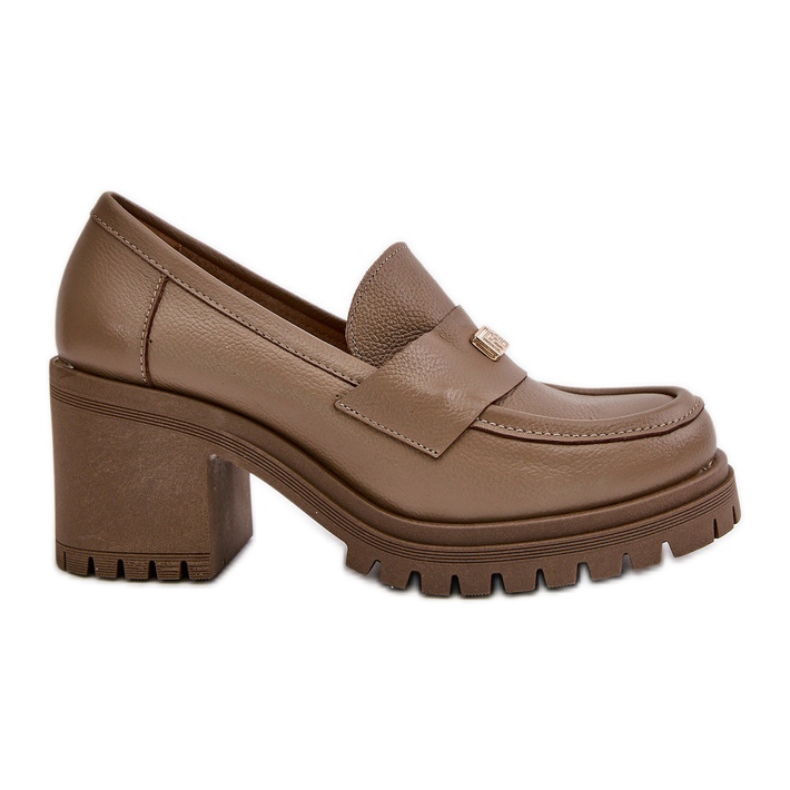 Zazoo 20168 Zapatos Elegantes Mujer Tacón Bajo, Piel Natural, Beige Oscuro