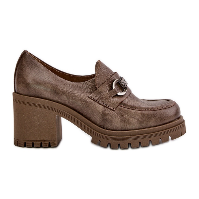 Zazoo 20175 Zapatos Tacón Mujer, Piel Natural, Beige Oscuro
