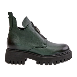 Zazoo 60451 Botines Mujer De Piel Con Adorno, Verde Oscuro