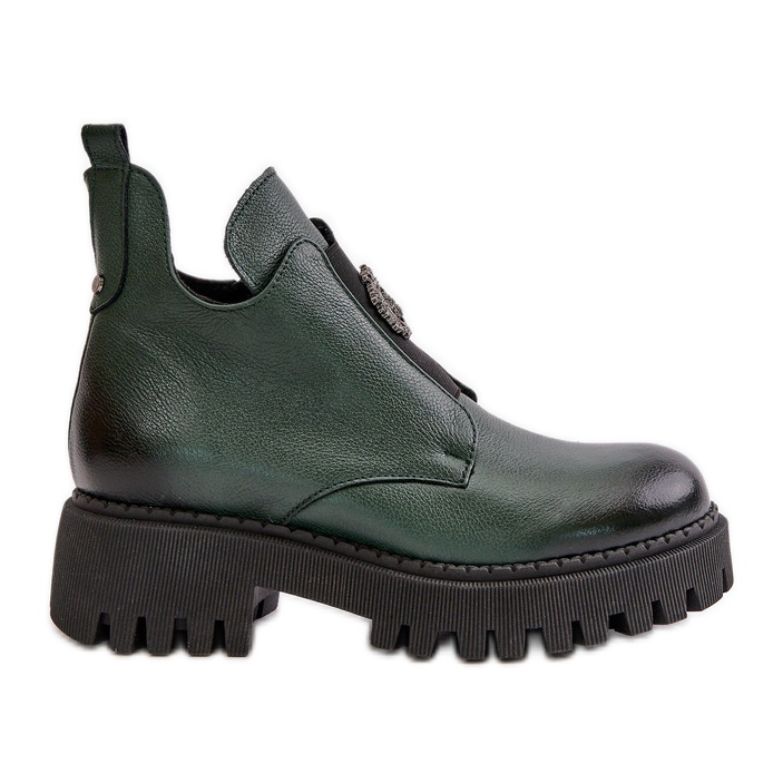 Zazoo 60451 Botines Mujer De Piel Con Adorno, Verde Oscuro