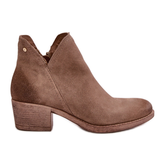 Zazoo 60475 Botas de tacón bajo para mujer, calentadas, beige oscuro