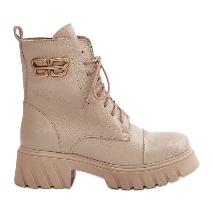 Zazoo 60486 Botines de trabajo de cuero aislados con detalle dorado Beige claro