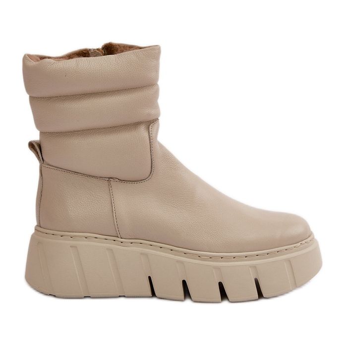 Zazoo 60512 Botas Mujer De Piel Con Cremallera, Cálidas Con Fieltro, Beige Claro