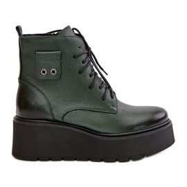 Zazoo 60499 Botas De Mujer Con Plataforma Y Cuña Aislante Piel Natural Verde Oscuro