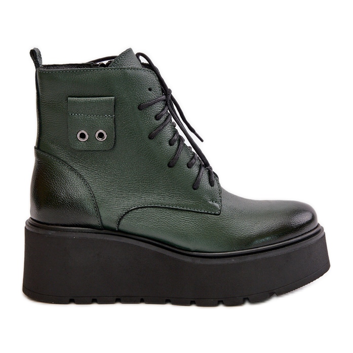 Zazoo 60499 Botas De Mujer Con Plataforma Y Cuña Aislante Piel Natural Verde Oscuro