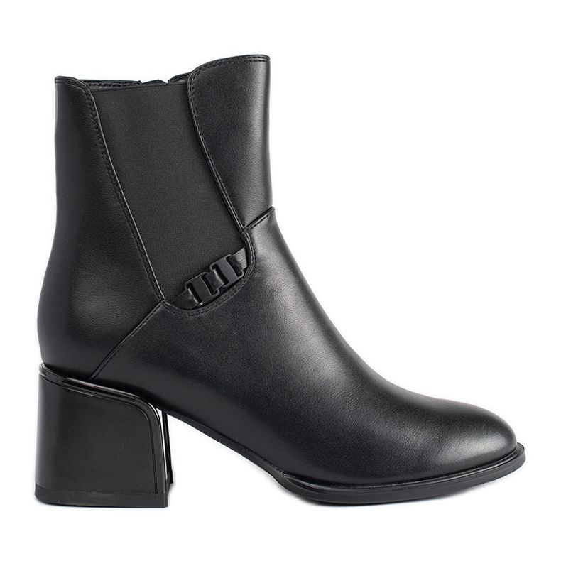 Botines negros de tacón con aplicación elástica