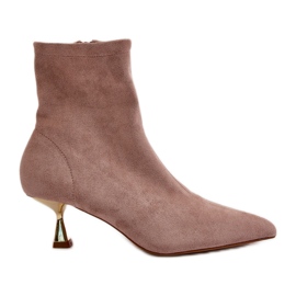 Botas de mujer de ante ecológico con tacón alto y puntera en punta, beige Irithare