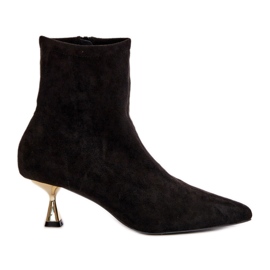 Botas de mujer de ante ecológico con tacón alto y puntera en punta, negro Irithare Botas de mujer de ante ecológico con tacón alto y puntera en punta, negro Irithare