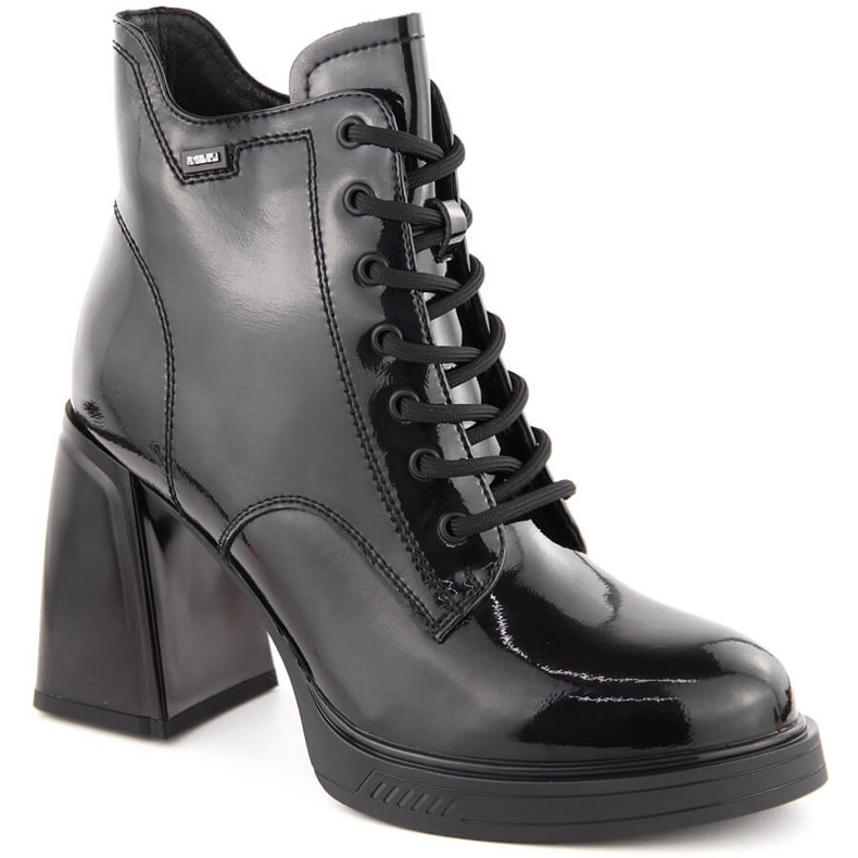Botines de mujer en charol, ligeramente aislantes, negro, Vinceza 91109 Botines de mujer en charol, ligeramente aislantes, negro, Vinceza 91109