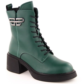 Botas de mujer de piel con tacón y plataforma, aislantes verde Vinceza 66682