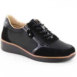 Zapatos cuña mujer piel negro Vinceza 88001
