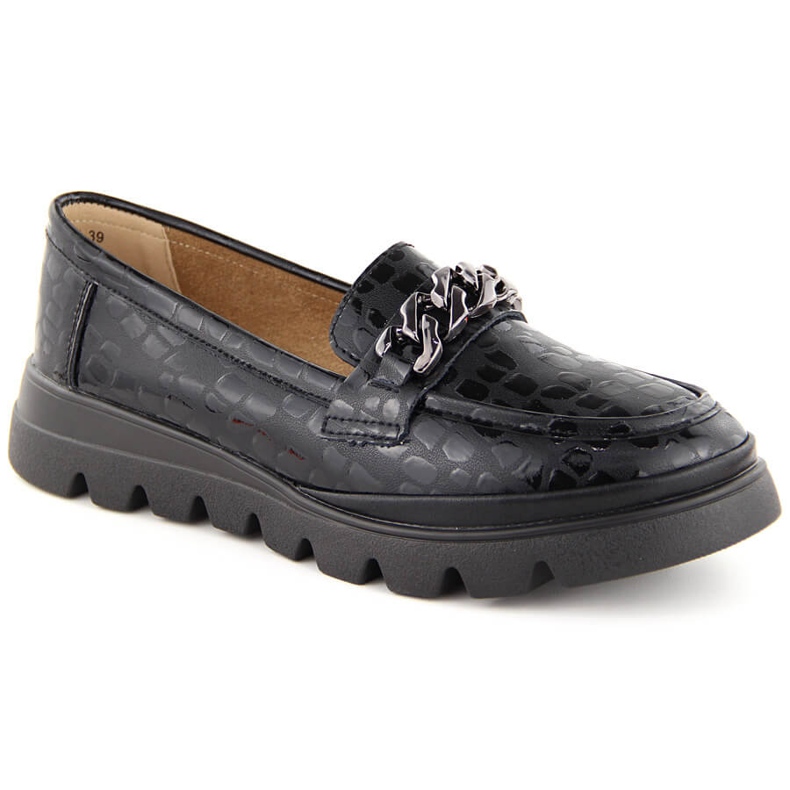 Zapatos de mujer de piel mocasines con cadena, negro Filippo DP6467