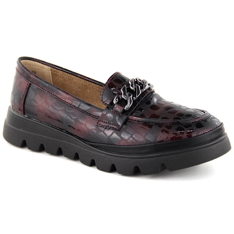 Zapatos de mujer de piel, mocasines con cadena, burdeos Filippo DP6467 rojo