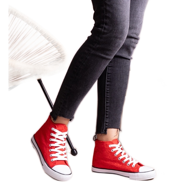 Zapatillas altas rojas con encaje de Bonifakima rojo Zapatillas altas rojas con encaje de Bonifakima rojo