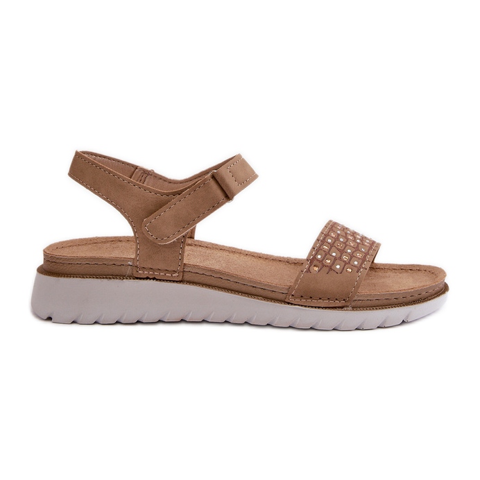 Sandalias De Mujer Decoradas Ligeras Y Cómodas Con Velcro, Beige Oscuro Inblu CN000039 Sandalias De Mujer Decoradas Ligeras Y Cómodas Con Velcro, Beige Oscuro Inblu CN000039