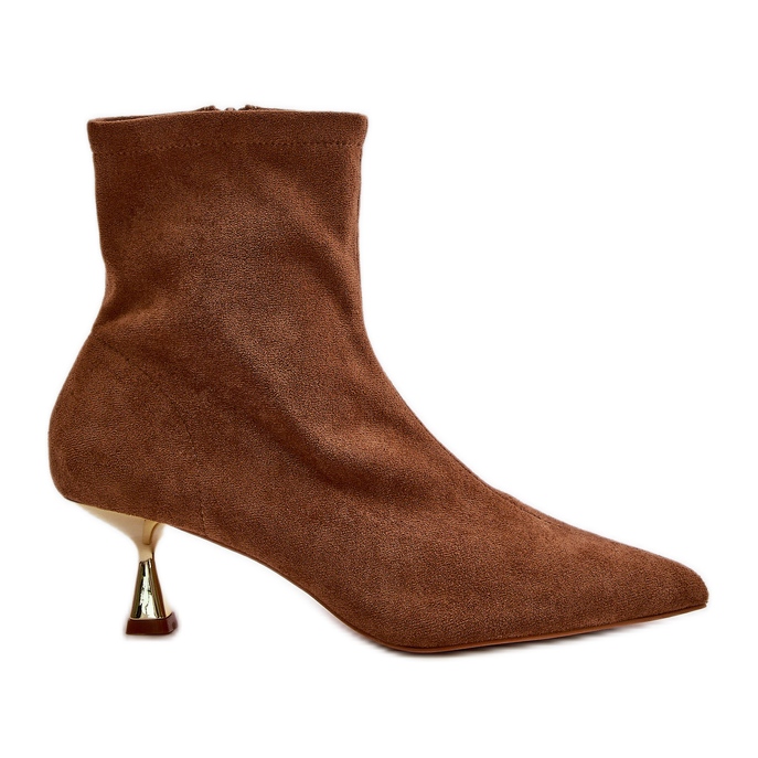Botas de tacón alto de mujer de ante ecológico con puntera puntiaguda Irithare camel marrón