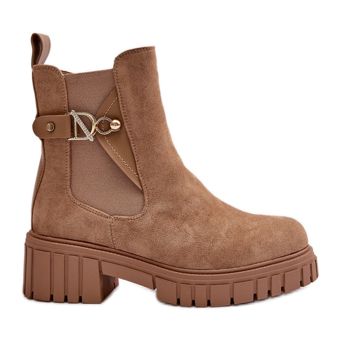 Botines Cálidos De Mujer Eco Ante Beige Con Detalle Dorado Bervena