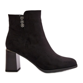 Botas de mujer de gamuza ecológica aisladas con tacón alto, abrochadas con cremallera, Erillia negra negro
