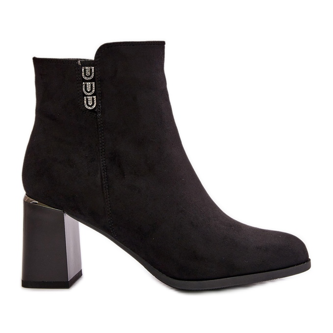 Botas de mujer de gamuza ecológica aisladas con tacón alto, abrochadas con cremallera, Erillia negra negro