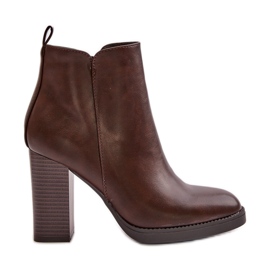 Botines de mujer aislantes con tacón alto en piel ecológica Teresine marrón oscuro