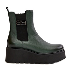 Zazoo 60498 Botas Chelsea de mujer con plataforma y cuña, verde oscuro