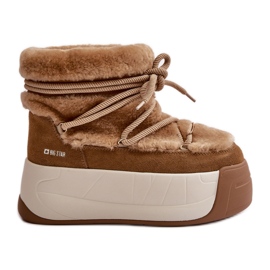 Botas de nieve para mujer de piel con suela gruesa y pelo Big Star OO274A207 Marrón beige