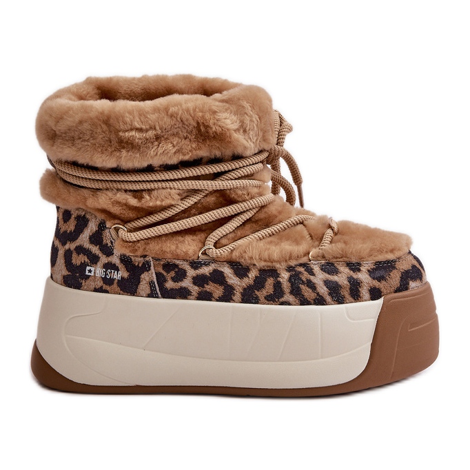 Botas de nieve para mujer de piel con suela gruesa y pelo de leopardo Big Star OO274A208 Marrón beige