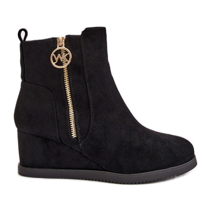 Botas de cuña aislantes con cremallera decorativa, Ante Eco, Negro Leretha