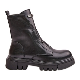Botas de trabajo aislantes para mujer con cremallera, piel ecológica, negro Mailyra
