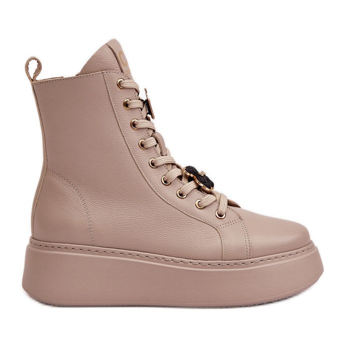 Botas Obrera Mujer Piel Con Pins Beige CheBello 4294 Botas Obrera Mujer Piel Con Pins Beige CheBello 4294