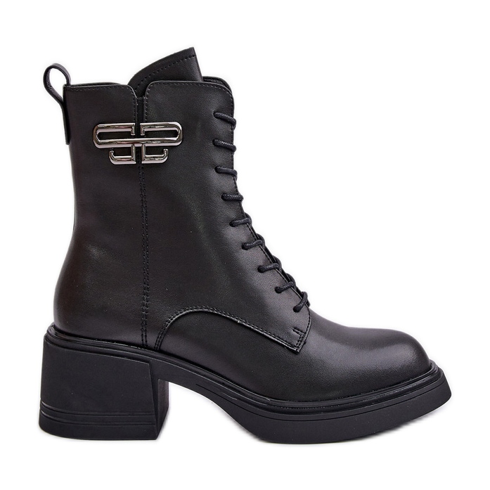 Botas de mujer con tacón grueso, aislantes, confeccionadas en piel natural, negro Vinceza 66682