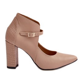 Zapatos De Salón De Piel Con Puntera En Punta Y Tacón Alto Beige Laura Messi 2832