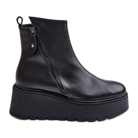 Botas De Mujer Aislante Con Cuña Y Plataforma, Piel Natural, Negro Vinceza 58340