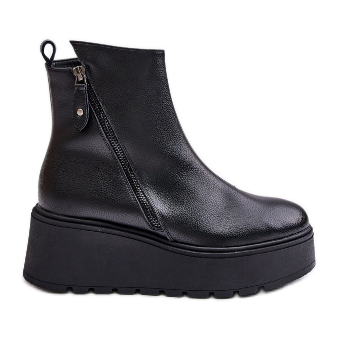 Botas De Mujer Aislante Con Cuña Y Plataforma, Piel Natural, Negro Vinceza 58340