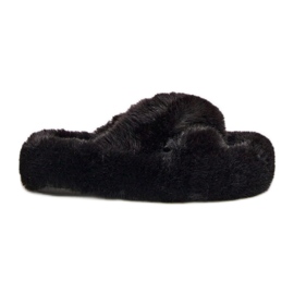 Pantuflas de mujer de pelo con suela gruesa, Lavitera negra negro