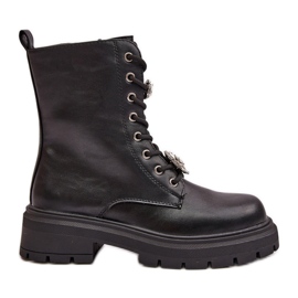Botas Obrera Mujer Piel Ecológica Con Pins, Negro Kristines