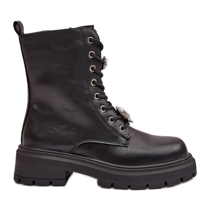 Botas Obrera Mujer Piel Ecológica Con Pins, Negro Kristines
