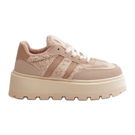 Zapatillas Deportivas De Mujer Beige Con Plataforma Y Piel De Oveja Daivlene