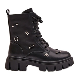 Botas Obreras Mujer Con Adornos, Piel Ecológica, Cadenilla Negra negro Botas Obreras Mujer Con Adornos, Piel Ecológica, Cadenilla Negra negro