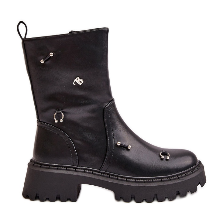 Botines Mujer Piel Ecológica Con Cremallera Con Detalles Decorativos, Negro Reritha