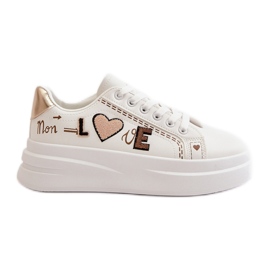 Zapatillas Deportivas De Mujer Con Plataforma Y Inscripción Love Decorativa, Blanco Orlian